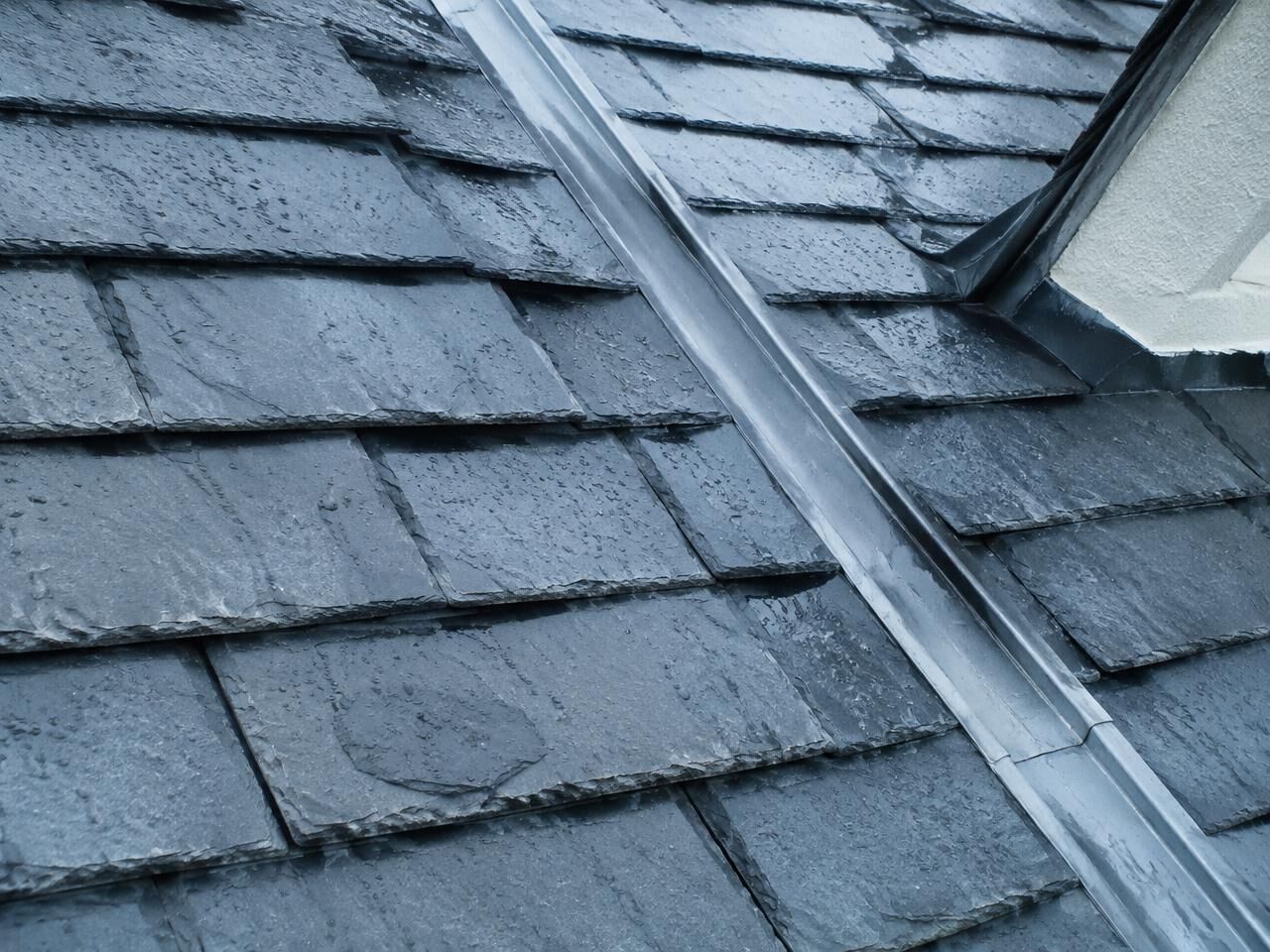 Lead-lined valley on a slate roof