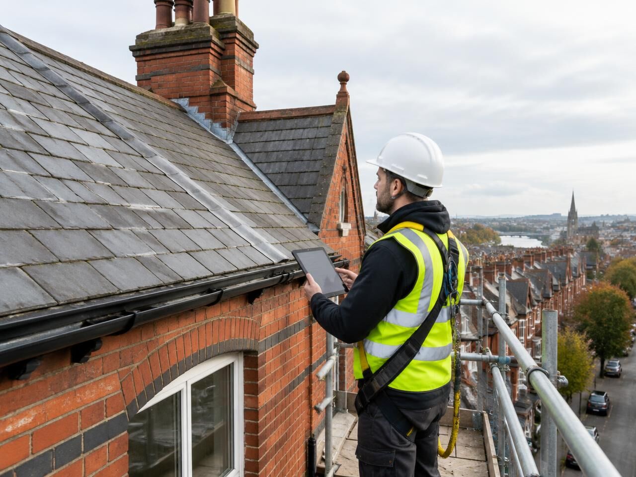 Roofer carrying out a roof inspection in Dublin